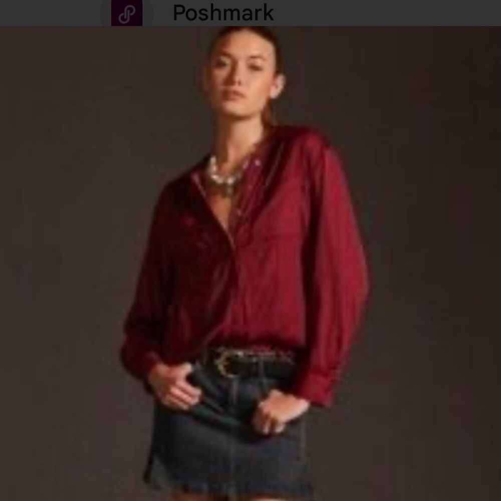 Anthropologie Women’s Buttondown Blouse, Size XXS, Burgundy